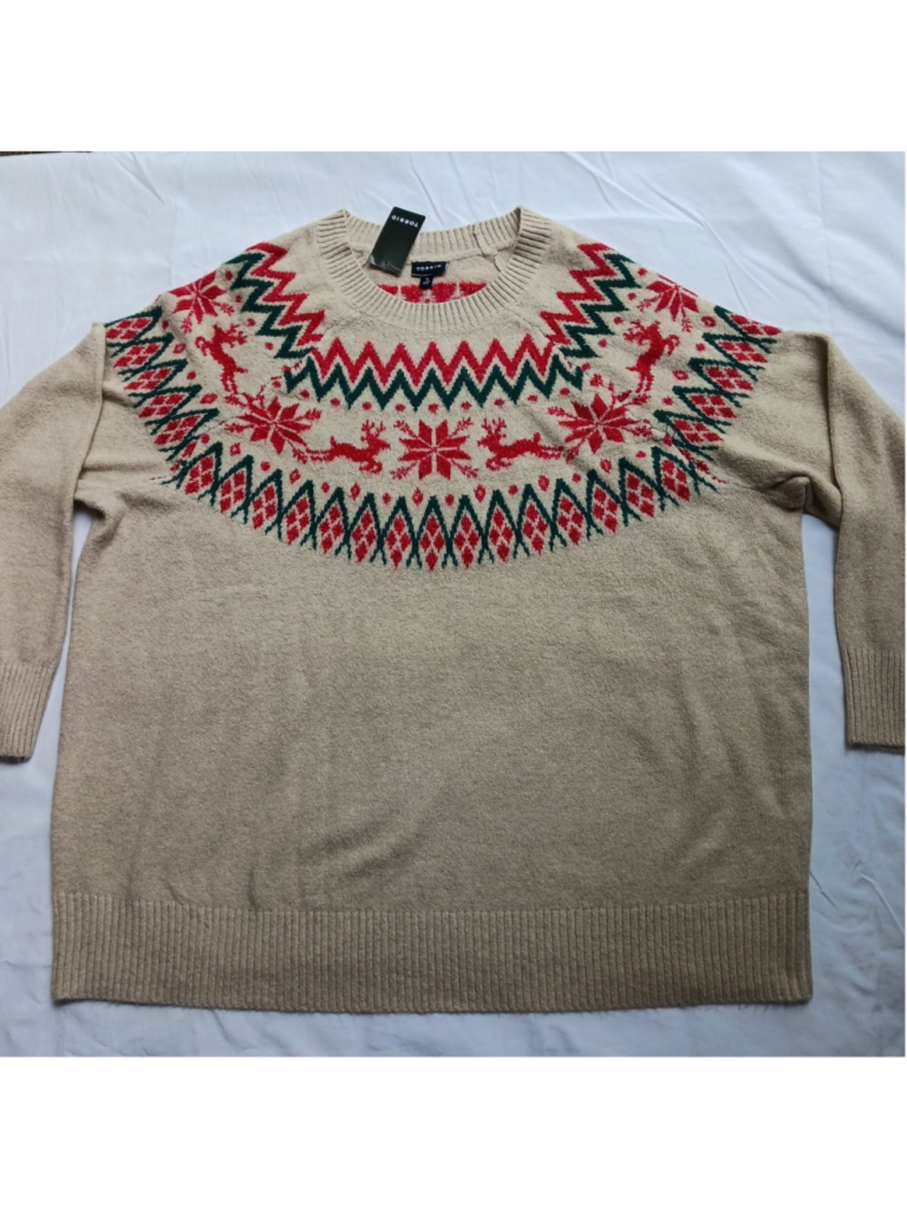 Torrid Fair Isle Pullover Sweater Vegan Cashmere Crew Neck Size 3 Green Red